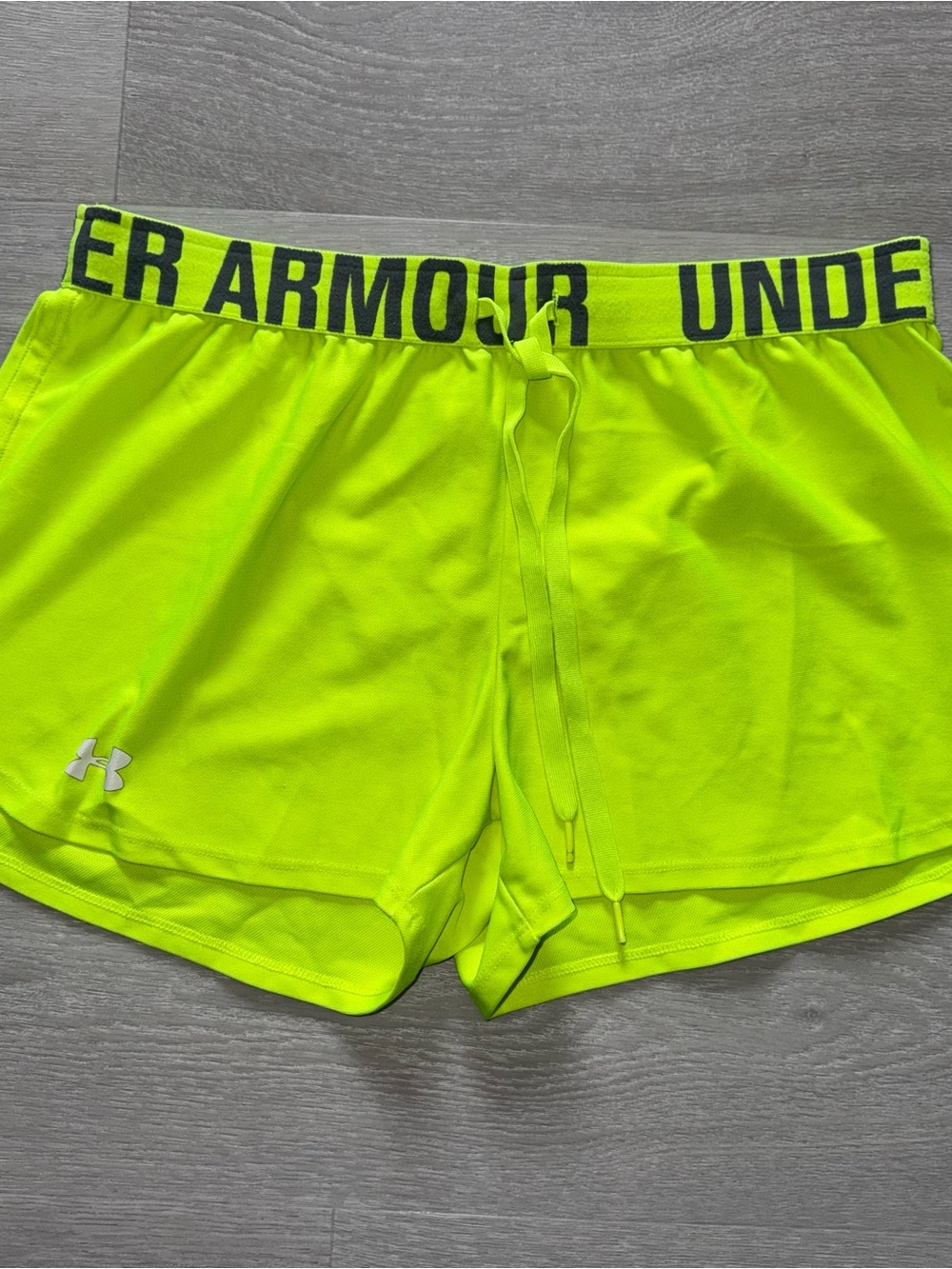 Under Armour Women's Neon Yellow Athletic Shorts with Logo Waistband